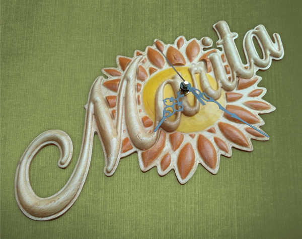 Wooden sunflower clock with personalized writing