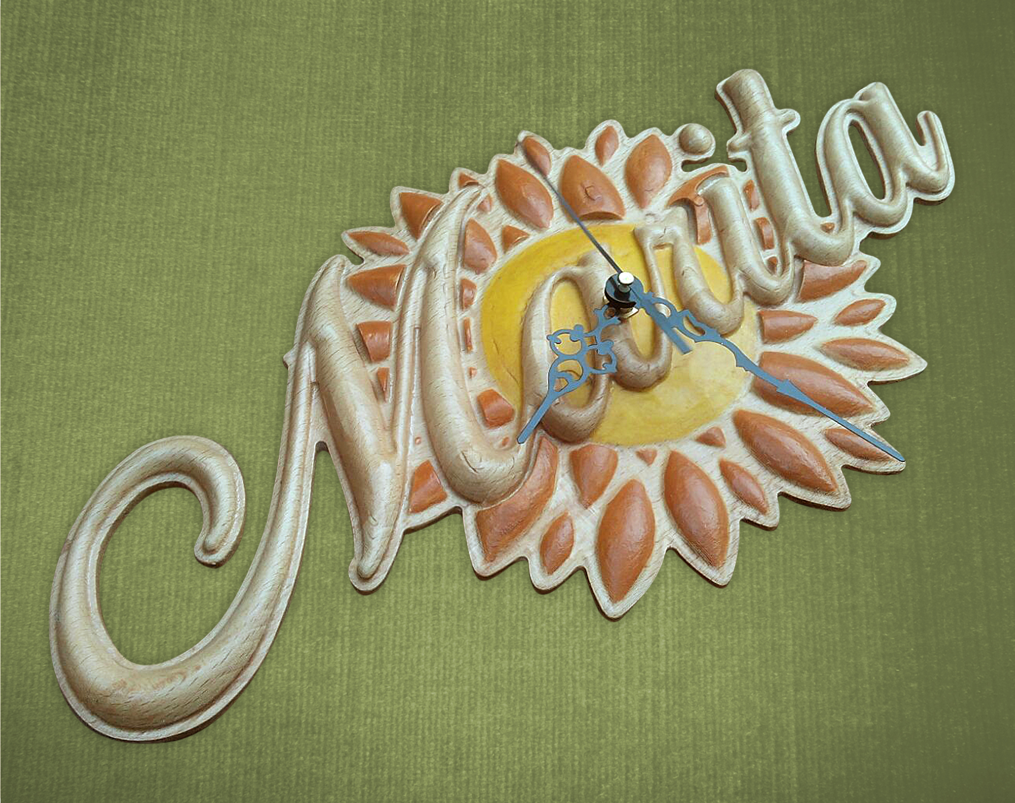 Orologio girasole in legno con scritta personalizzata Arti Inventive