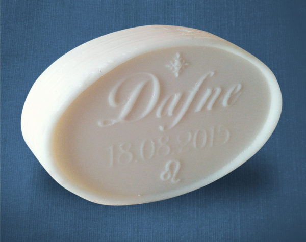 Oval soap with personalized writing