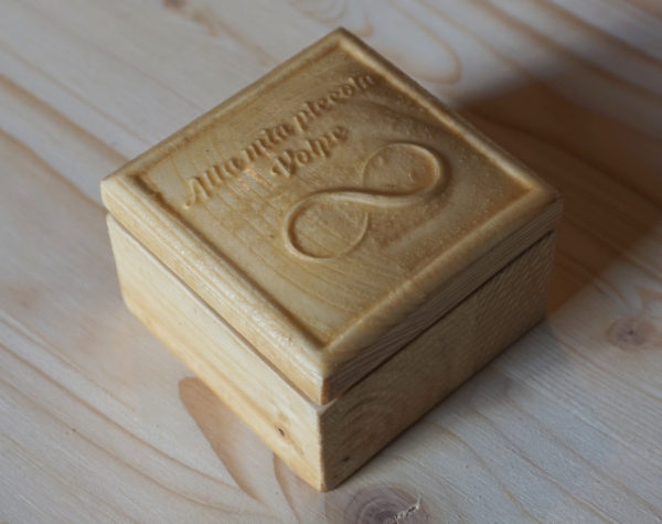 Square wooden casket box with personalized writing and symbol