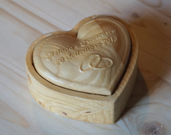 Heart wooden box with personalized writing and symbol