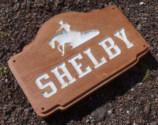 Mahogany plaque with white engraving for stable