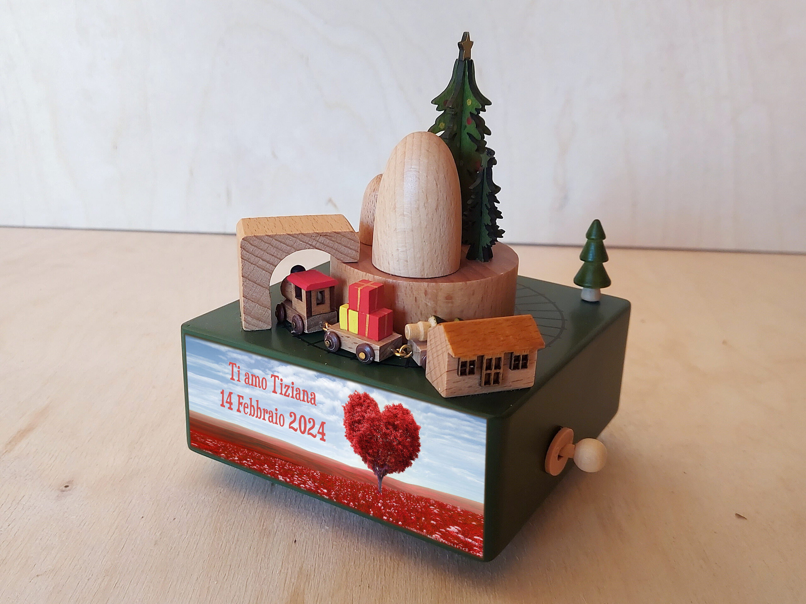 Personalisierte Weihnachtszug-Spieluhr aus Holz